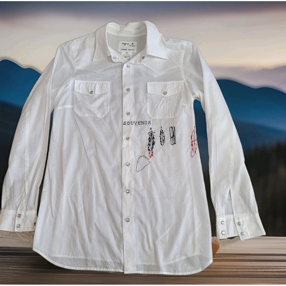 Vtg 90's Agnès B. x Carrie Ashley Embroidered Western Southwestern Shirt Size 40
